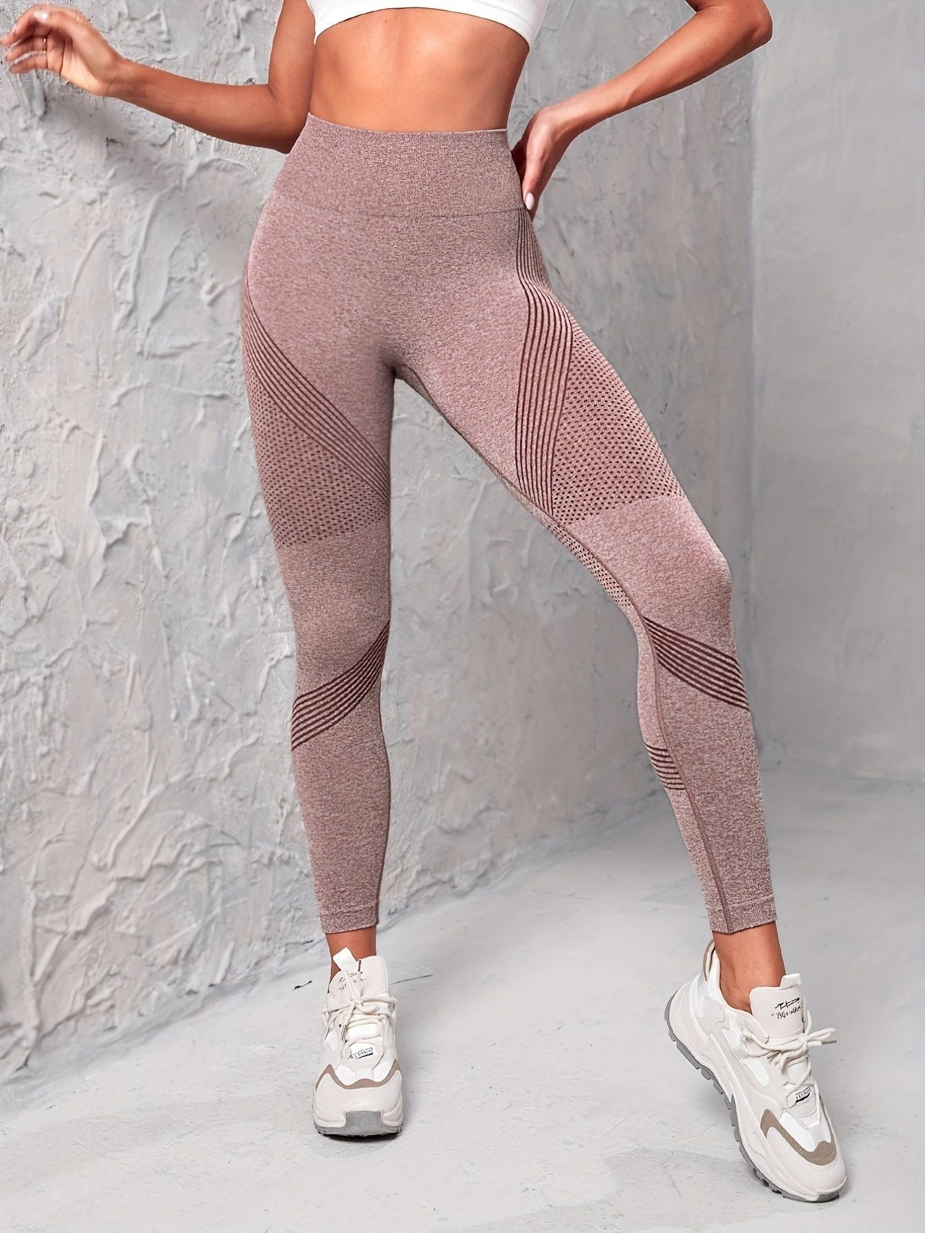 3pcs Seamless Striped Yoga Leggings For Women, High Stretch Slim Fitted Workout Gym Sports Pants, Women's Activewear