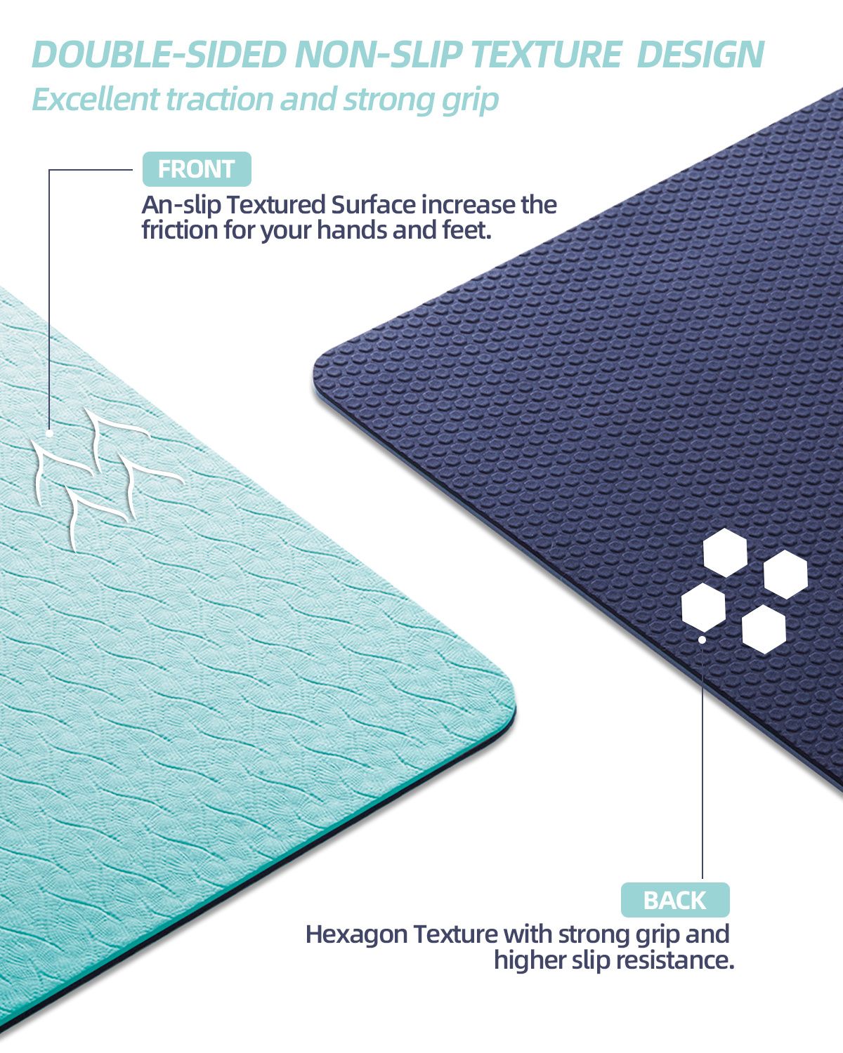 COOLMOON 1/4 Inch Extra Thick Yoga Mat Double-Sided Non Slip,Yoga Mat For Women and Men,Fitness Mats With Carrying Strap,Eco Friendly TPE Yoga Mat , Pilates And Exercises Mat