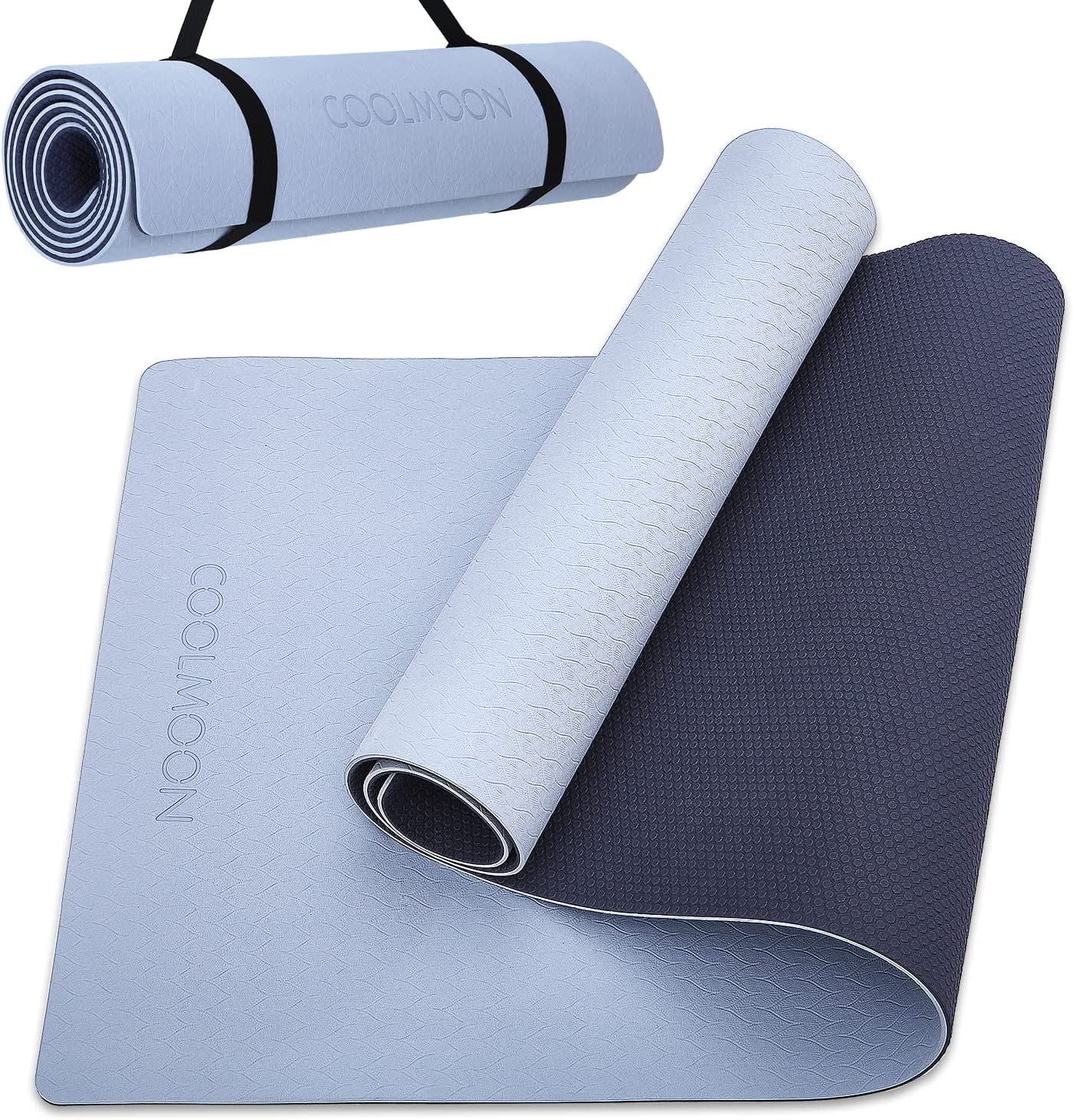 COOLMOON 1/4 Inch Extra Thick Yoga Mat Double-Sided Non Slip,Yoga Mat For Women and Men,Fitness Mats With Carrying Strap,Eco Friendly TPE Yoga Mat , Pilates And Exercises Mat