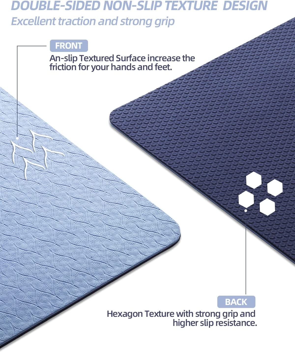 COOLMOON 1/4 Inch Extra Thick Yoga Mat Double-Sided Non Slip,Yoga Mat For Women and Men,Fitness Mats With Carrying Strap,Eco Friendly TPE Yoga Mat , Pilates And Exercises Mat