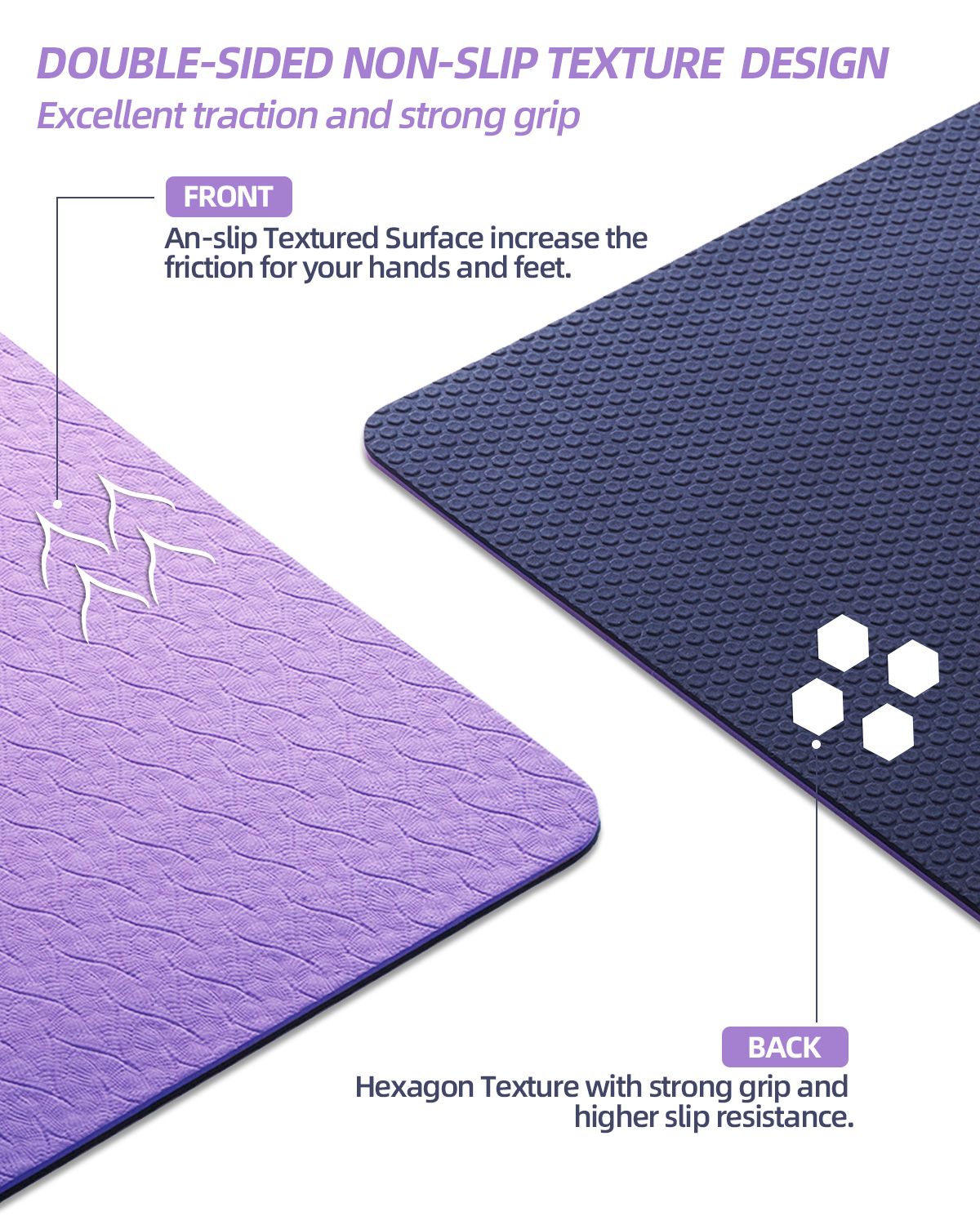 COOLMOON 1/4 Inch Extra Thick Yoga Mat Double-Sided Non Slip,Yoga Mat For Women and Men,Fitness Mats With Carrying Strap,Eco Friendly TPE Yoga Mat , Pilates And Exercises Mat