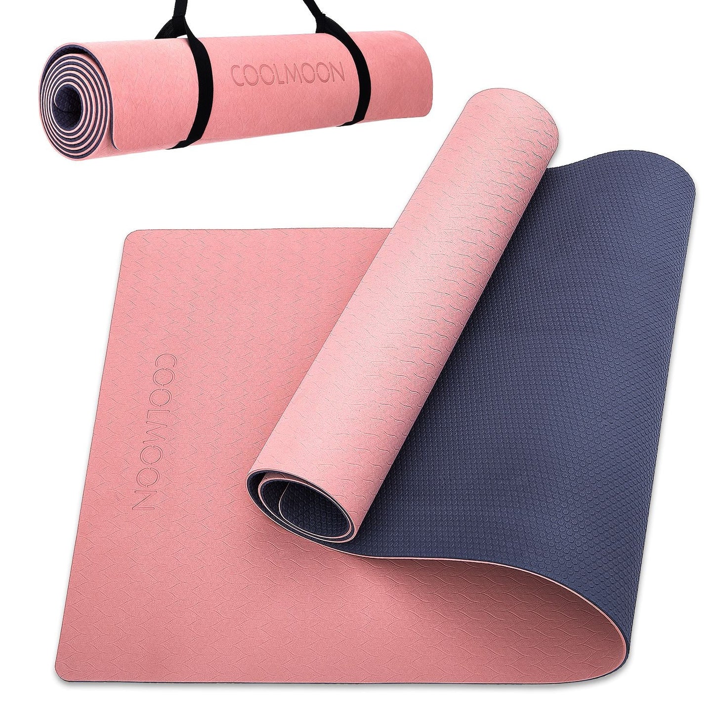 COOLMOON 1/4 Inch Extra Thick Yoga Mat Double-Sided Non Slip,Yoga Mat For Women and Men,Fitness Mats With Carrying Strap,Eco Friendly TPE Yoga Mat , Pilates And Exercises Mat