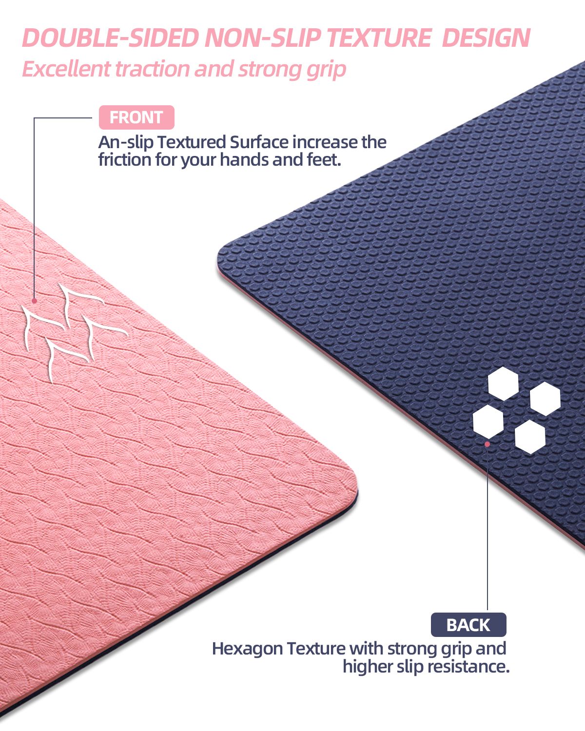 COOLMOON 1/4 Inch Extra Thick Yoga Mat Double-Sided Non Slip,Yoga Mat For Women and Men,Fitness Mats With Carrying Strap,Eco Friendly TPE Yoga Mat , Pilates And Exercises Mat